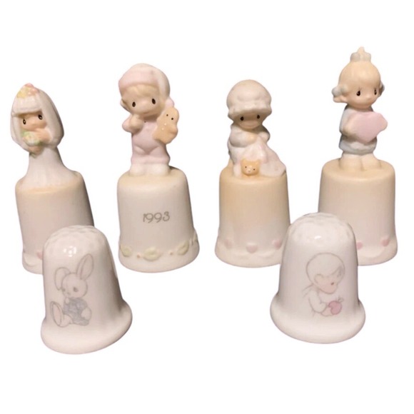 Precious Moments Other - 6 Vintage Precious Moments Porcelain Thimbles Collectible Decor 1993 soft pastel